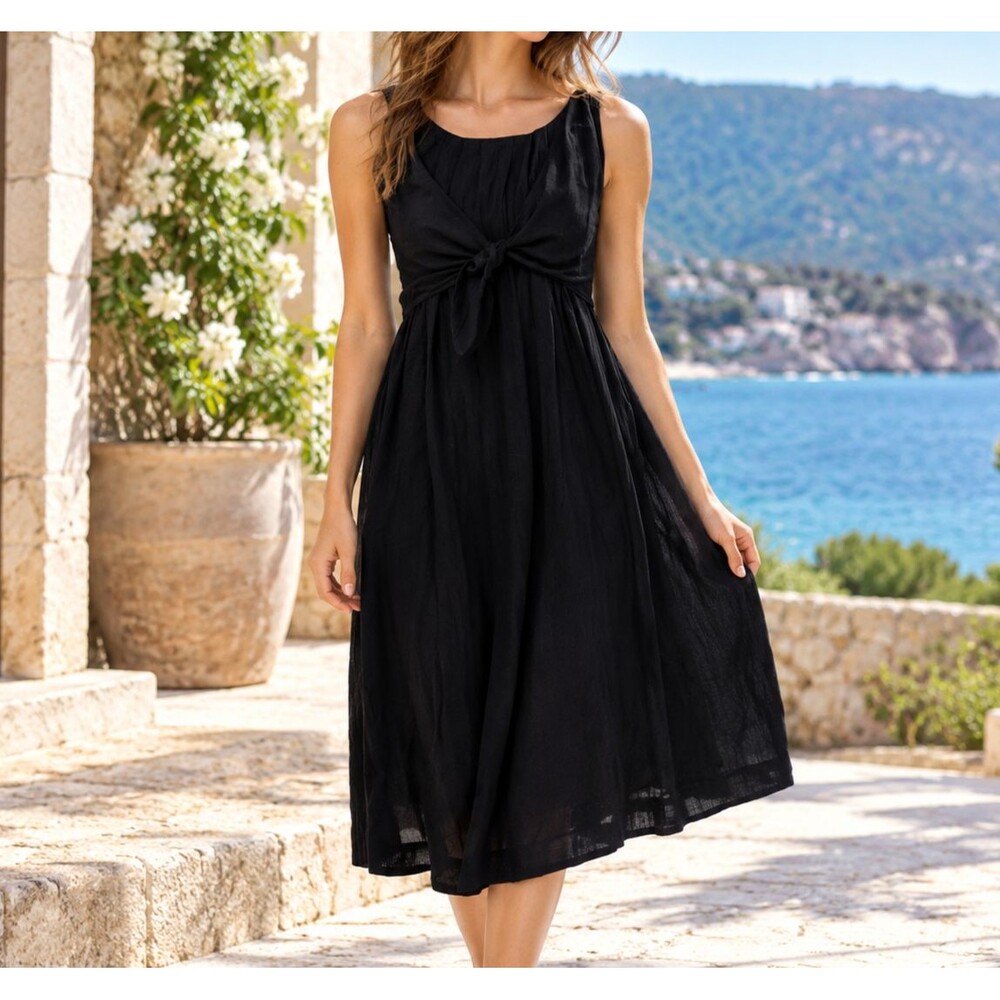 Free People Endless Summer Smocked Midi Dress Sleeveless Cotton Black XS 263525